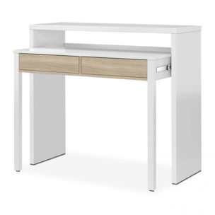 Mesa de escritorio extensible con 2 cajones en blanco artik y roble canadian 98,5x36-70 cm Zira Blanco Artik (Blanco Mate) - Roble Canadian