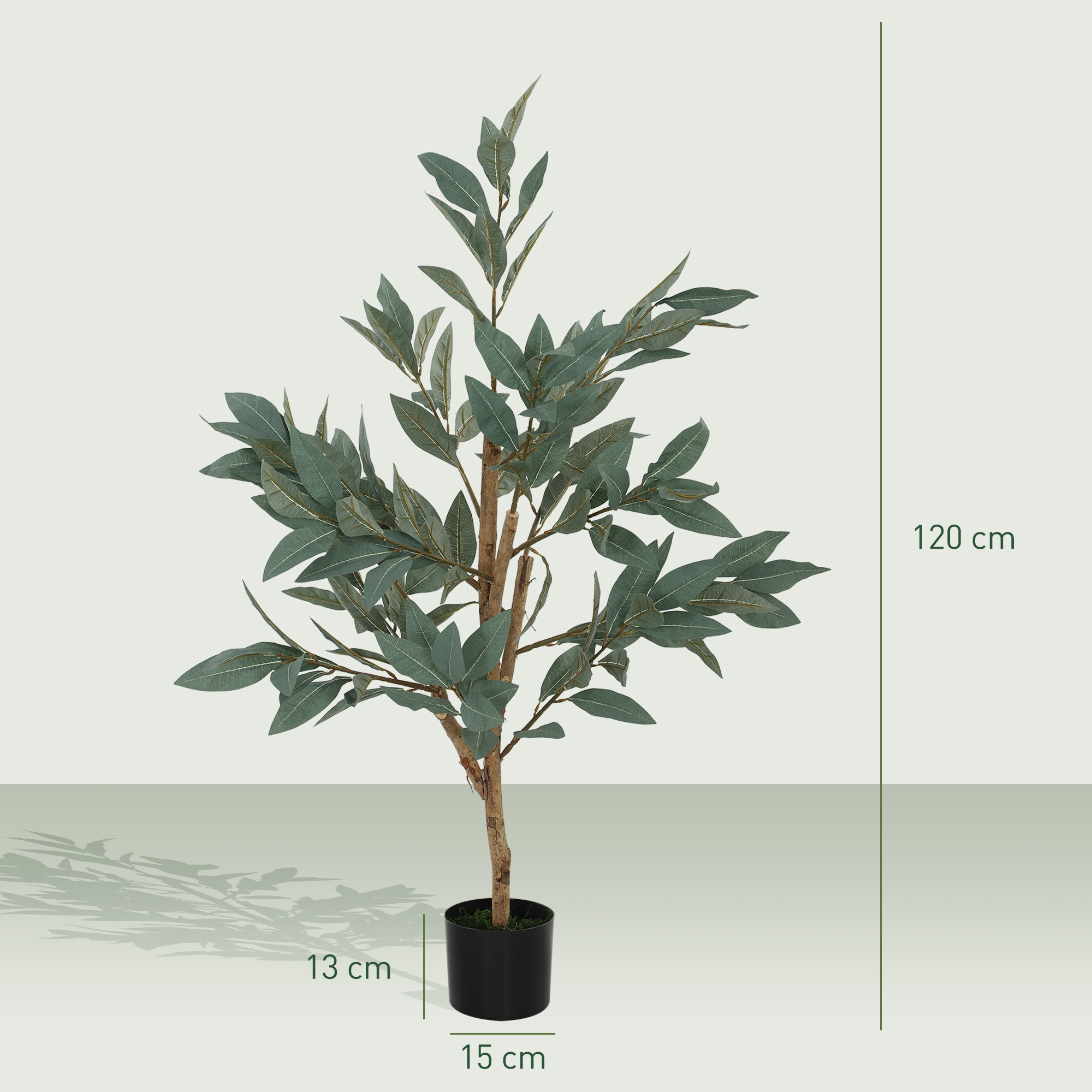 Árbol Artificial de Laurel 120 cm Planta Artificial Decorativa Grande Decoración para Hogar Oficina Balcón Dormitorio Verde