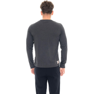 T-shirt da uomo in cotone elasticizzato a manica lunga con logo grande "Basic"