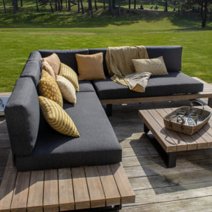 Salon de jardin en bois d'acacia et coussins noir 6 places DOURO
