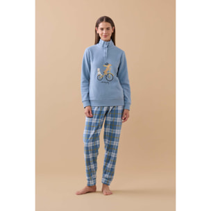 Pigiama donna yuppie in pile con collo tre bottoni Noidinotte