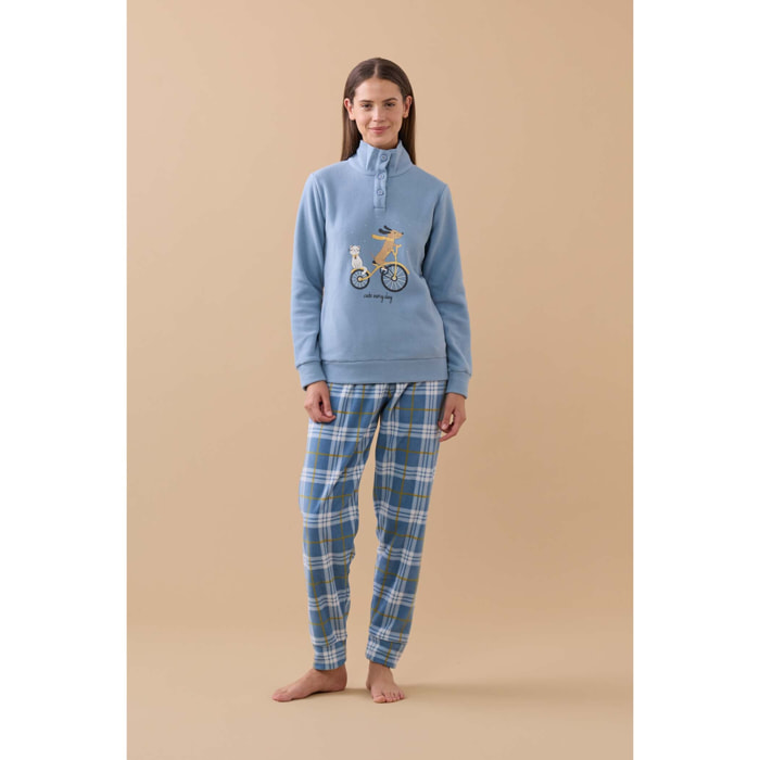 Pigiama donna yuppie in pile con collo tre bottoni Noidinotte