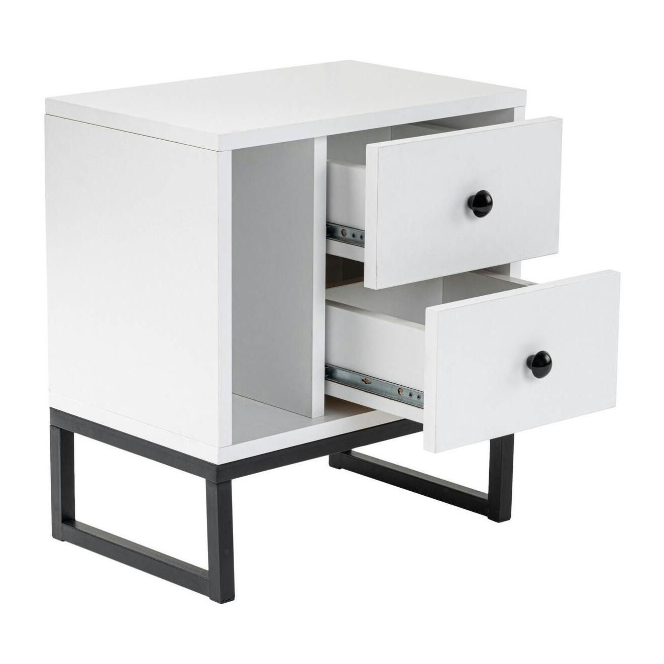 Table de nuit blanche effet laque - 2 tiroirs, 1 niche JENA