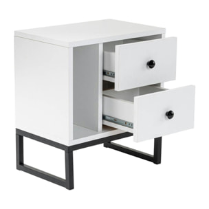 Table de nuit blanche effet laque - 2 tiroirs, 1 niche JENA