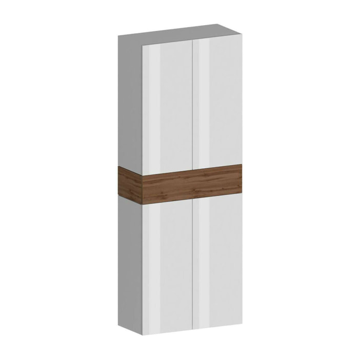 Scarpiera Asklol, Porta scarpe salvaspazio a 5 ante, Armadio multifunzione da ingresso, 76x38h200 cm, Bianco lucido e Rovere