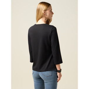 Oltre - T-shirt in jersey patch in paillettes - Nero