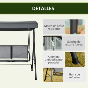 Columpio de Jardín Exterior de 2 Plazas, Balancín de Jardín Exterior con Techo Ajustable, Marco de Acero, Asientos de Textilene, para Balcón Terraza, Carga 220 kg, 140x118x162 cm, Gris Oscuro