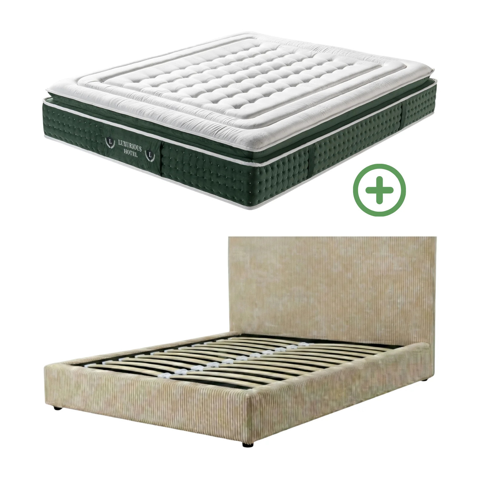 Ensemble matelas Jade & lit coffre Colisée | Mémoire de forme et ressorts ensachés | Grande capacité de stockage | Velours côtelé | Gris clair