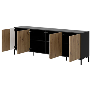 Cambridge - buffet bas - effet bois et noir - 4 portes - 200 cm - Bois / Noir