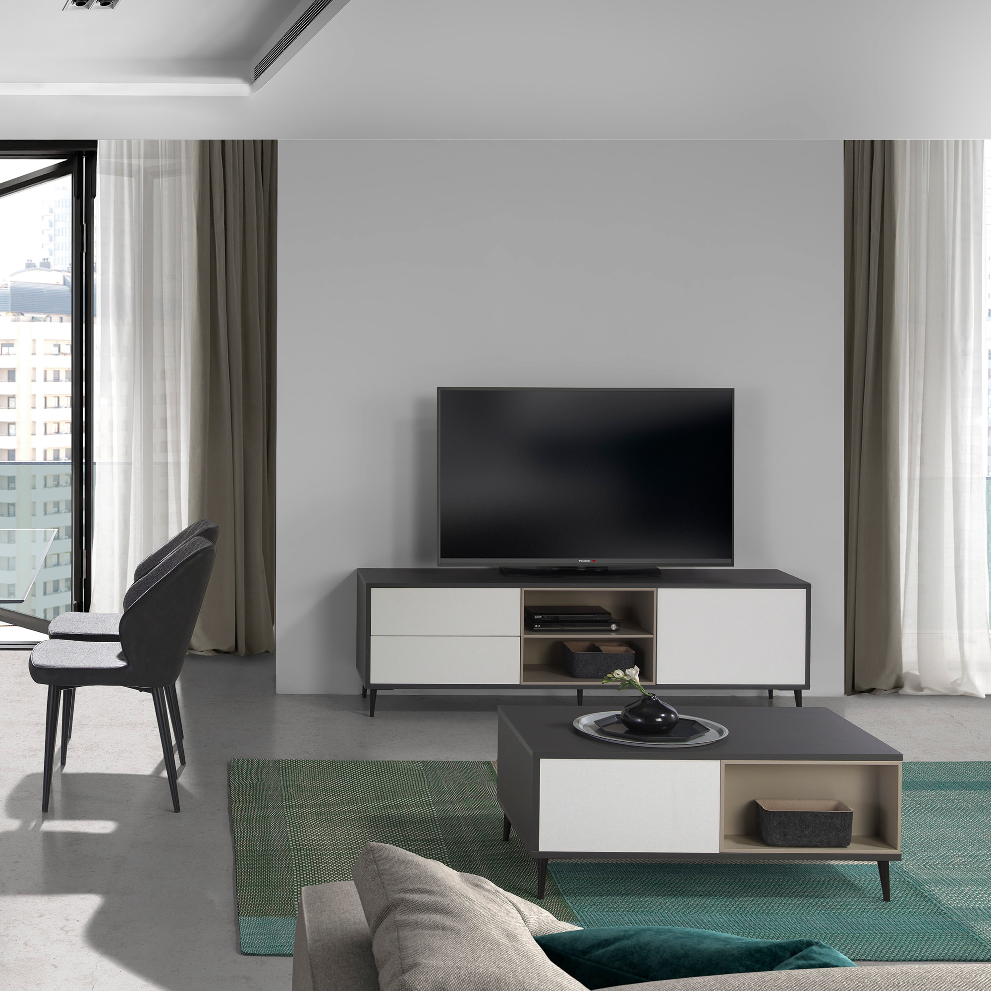 Mueble de TV – Antracita, blanco polar y visón