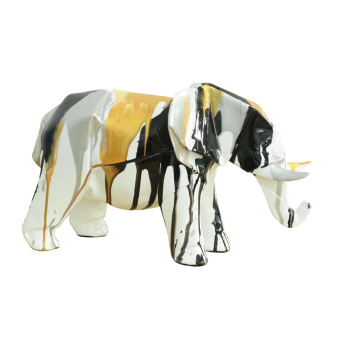 Statuette éléphant en résine noir, argenté, doré H21cm - ELEPH 6