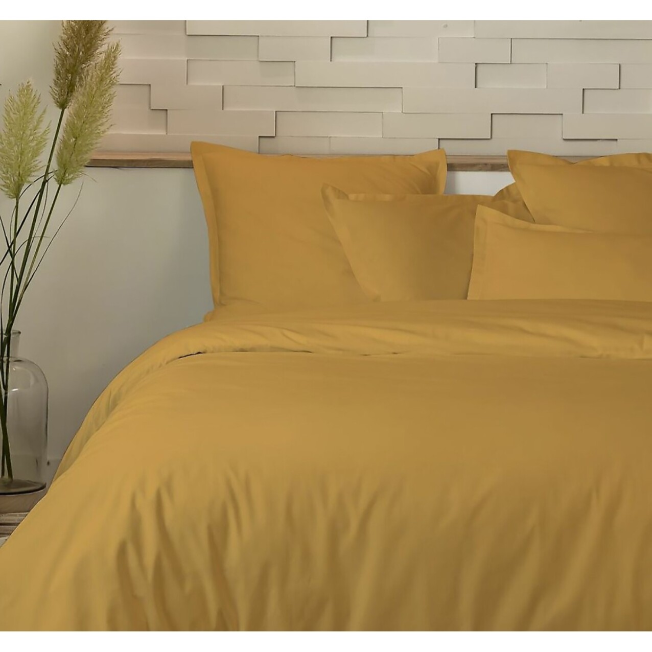 Parure Housse De Couette 3pcs 100 % percale Coton 80fils Percale Moutarde