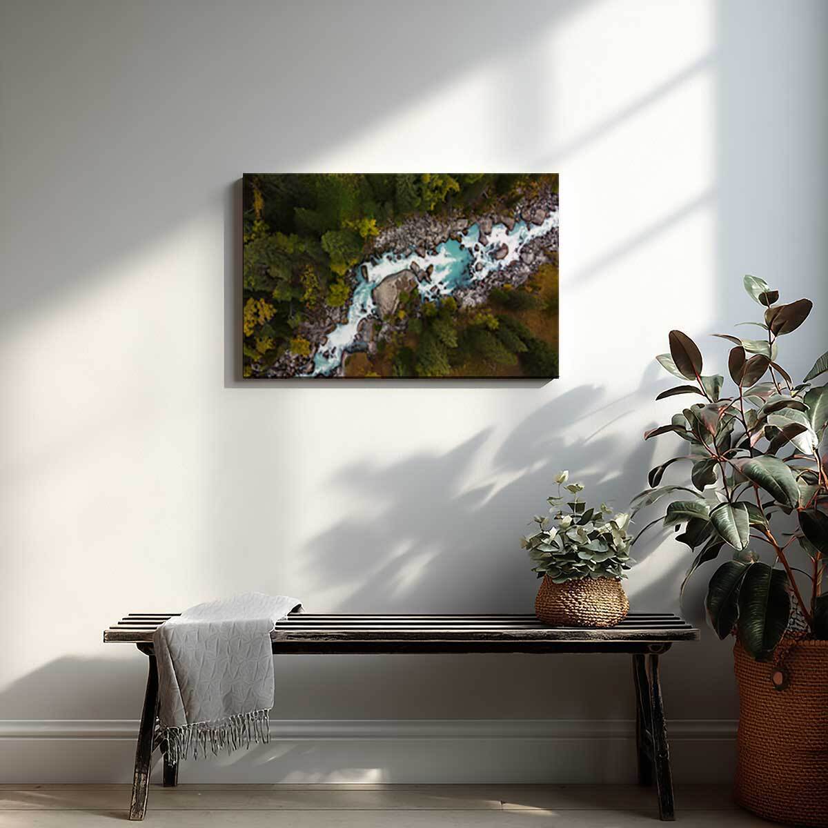 Tableau rivière turquoise vue aérienne en forêt Toile imprimée