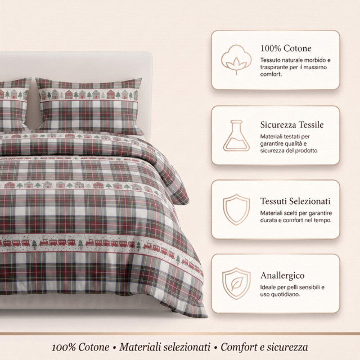 Sacco copripiumino in cotone con federe coordinate, set letto morbido e traspirante, leggero e resistente per uso quotidiano, tessuto certificato sicuro sulla pelle, facile da lavare e durevole, ideale per comfort notturno