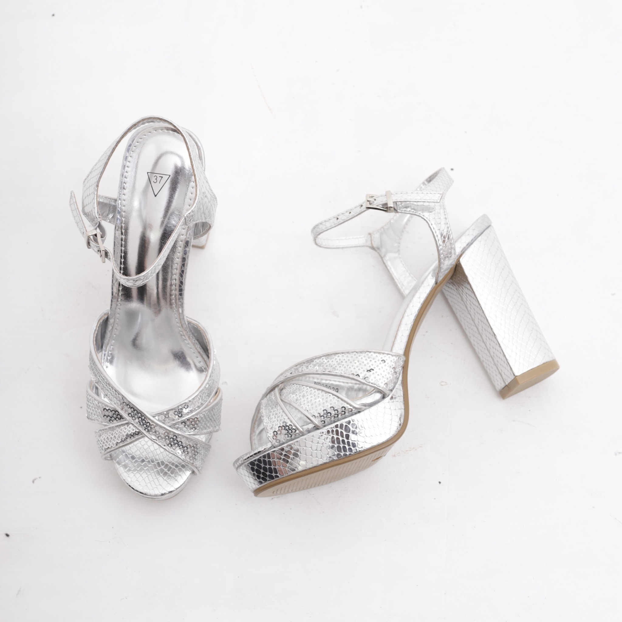 SANDALO PLATEAU PAILLETTES CHOCOLA' ARGENTO