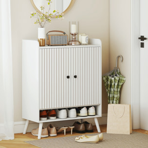 Zapatero de 2 Puertas en Lamas, Zapatero Entrada Recibidor con Estantes Ajustables, Compartimento Abierto, para 15 Pares de Zapatos, 75x35x97 cm, Blanco