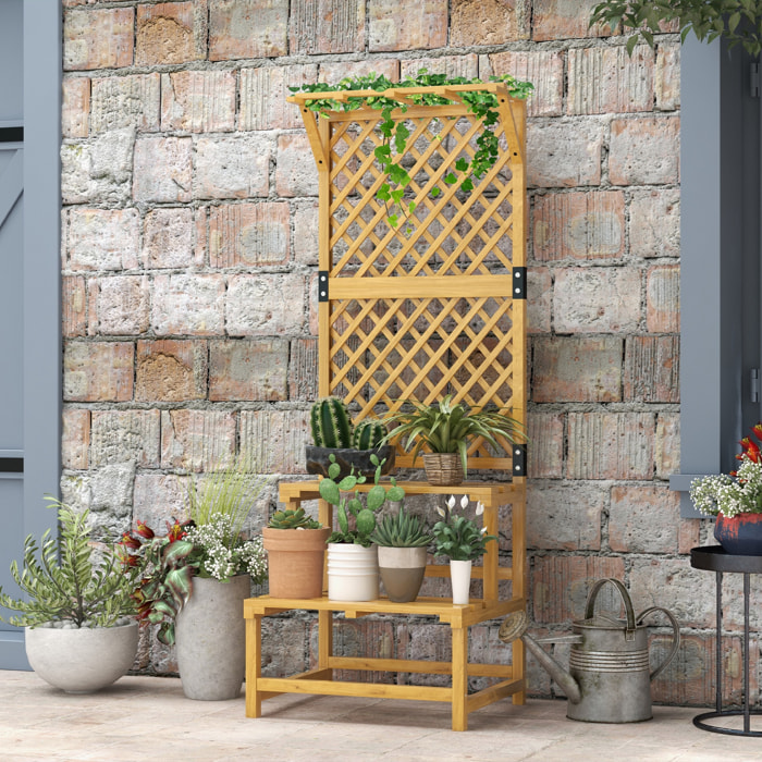 Soporte para Plantas de Madera Estantería para Plantas de 2 Niveles Soporte para Macetas Exterior con Enrejado para Jardín Patio Terraza 60x50x166 cm Natural