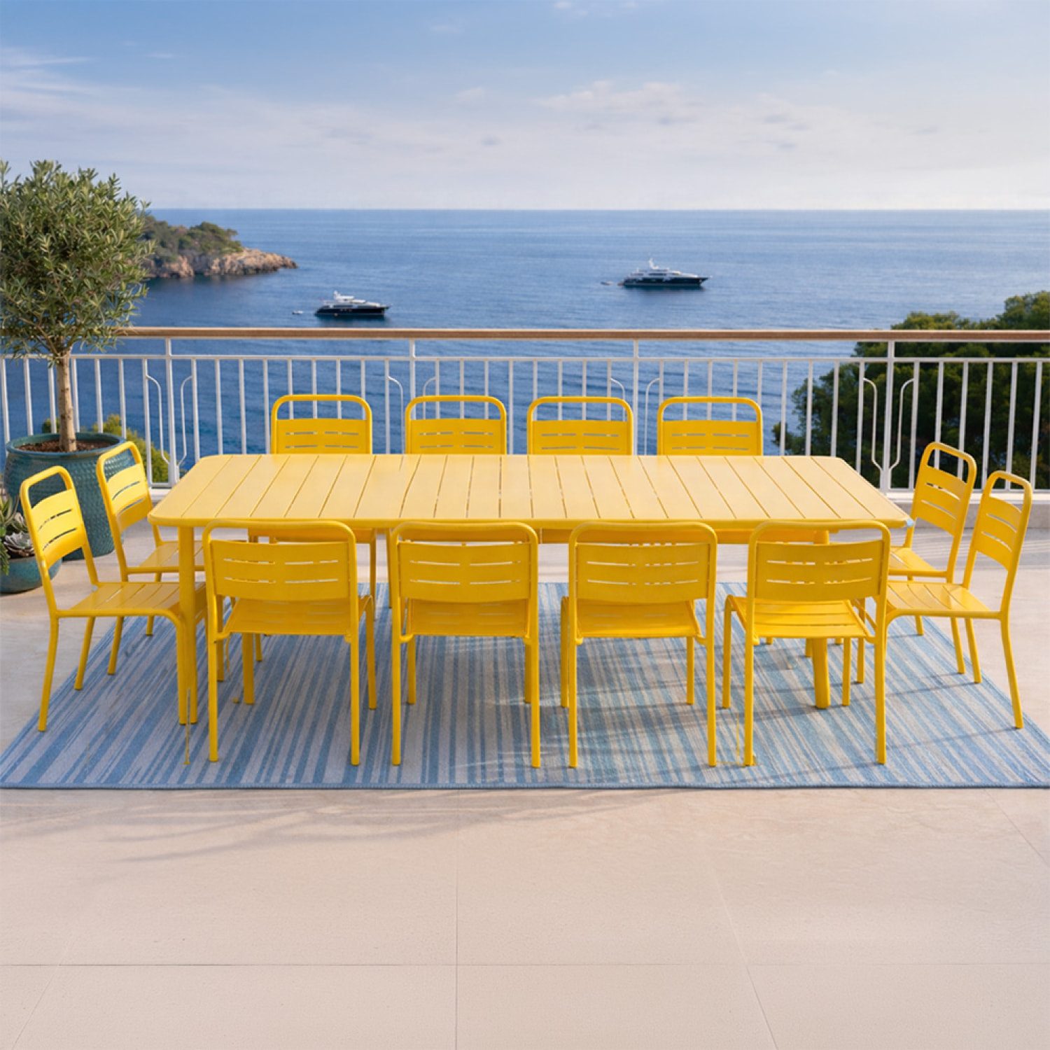 Ensemble table de jardin 234 cm et 10 chaises jaune EVORA