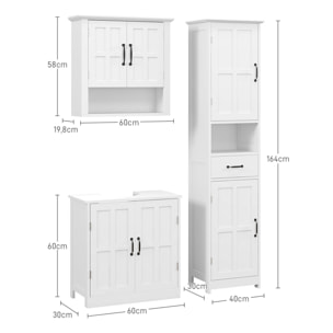 Conjunto de Baño Incluye 1 Columna de Baño 1 Mueble para Debajo del Lavabo y 1 Armario de Pared con Estante Ajustable Estilo Moderno Blanco