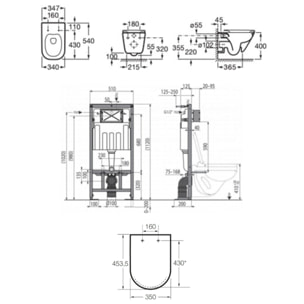 Pack WC bâti-support autoportant + WC suspendu sans bride avec abattant SoftClose + plaque blanc/chrome (STROGAWR06-U)
