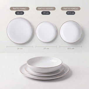Servizio piatti 18 pezzi bordo dorato in porcellana - Bianco / Oro