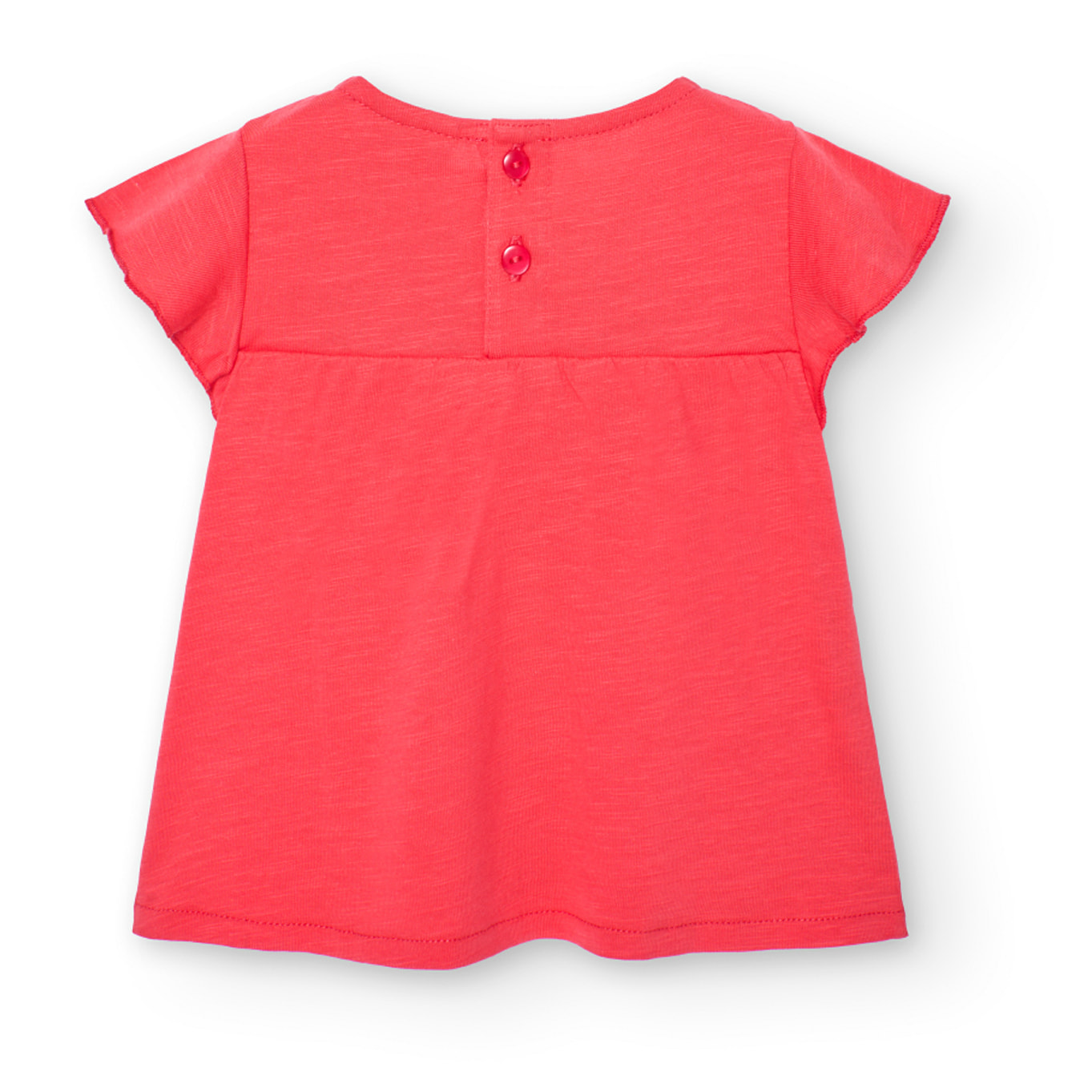 Camiseta niÃ±a, algodÃ³n flamÃ© lisa, mangas cortas, rojo