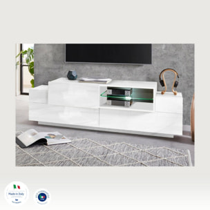 Mobile porta TV Pablo, Credenza bassa da soggiorno, Base porta TV, 100% Made in Italy, cm 160x45h51, Bianco lucido