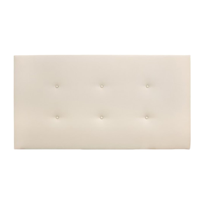 Tête de lit rembourrée en similicuir avec boutons beiges de différentes tailles