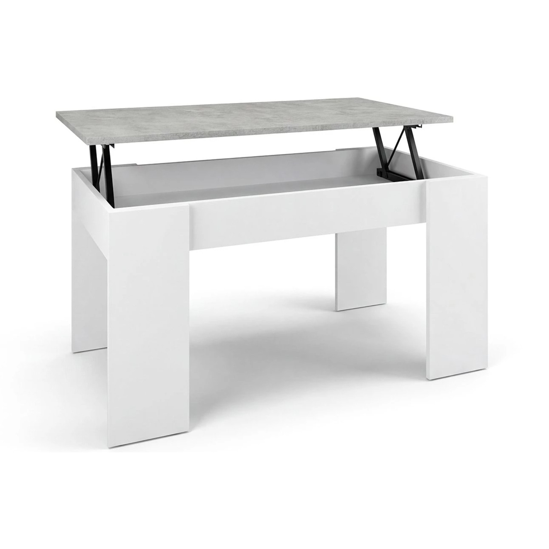 Mesa de centro elevable con almacenaje en blanco artik y gris cemento 90x43-53 cm Norak Blanco Artik (Blanco Mate) - Gris Cemento