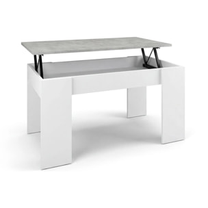 Mesa de centro elevable con almacenaje en blanco artik y gris cemento 90x43-53 cm Norak Blanco Artik (Blanco Mate) - Gris Cemento