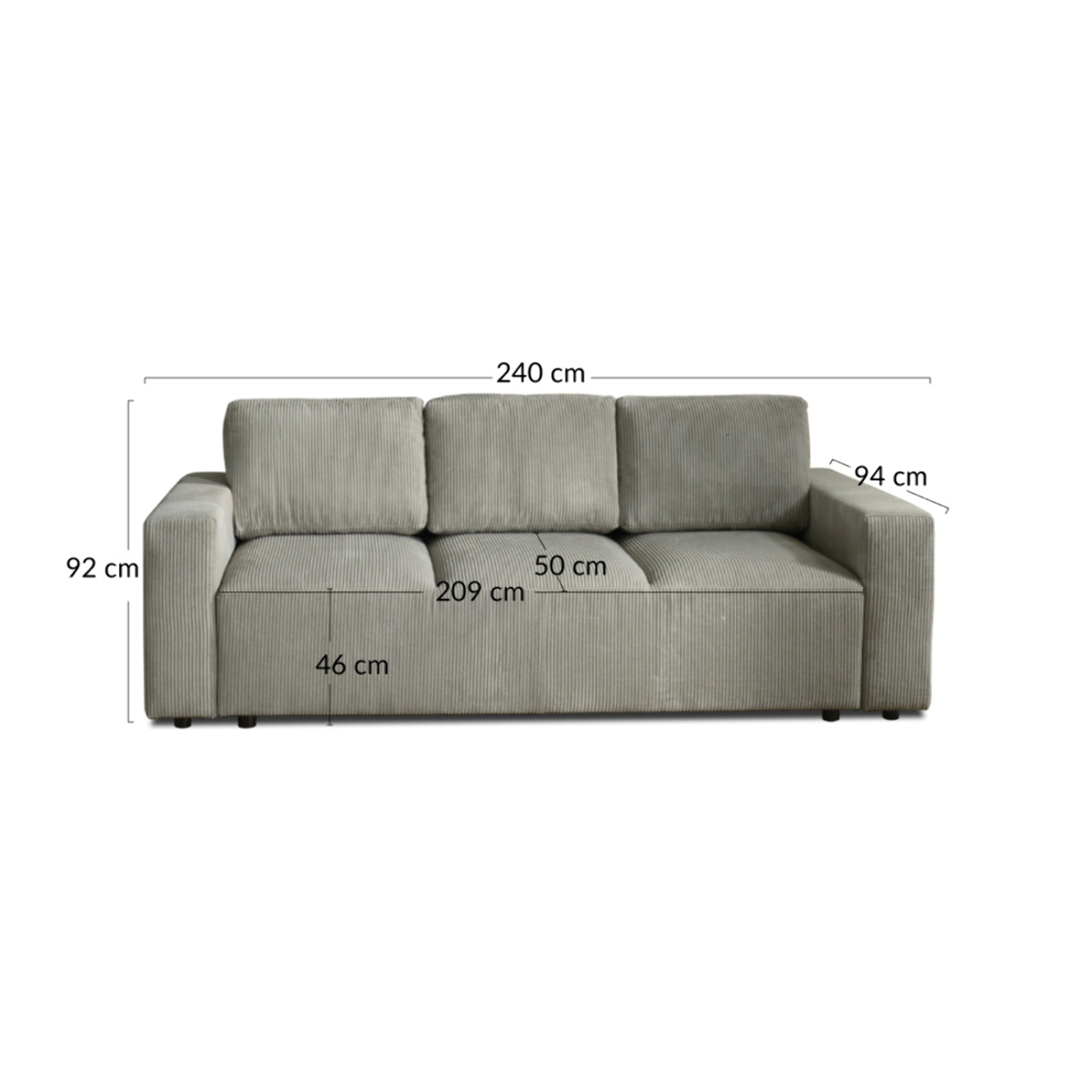 Livy - canapé droit convertible - avec coffre - en velours côtelé - 3 places - Beige