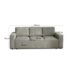 Livy - canapé droit convertible - avec coffre - en velours côtelé - 3 places - Beige