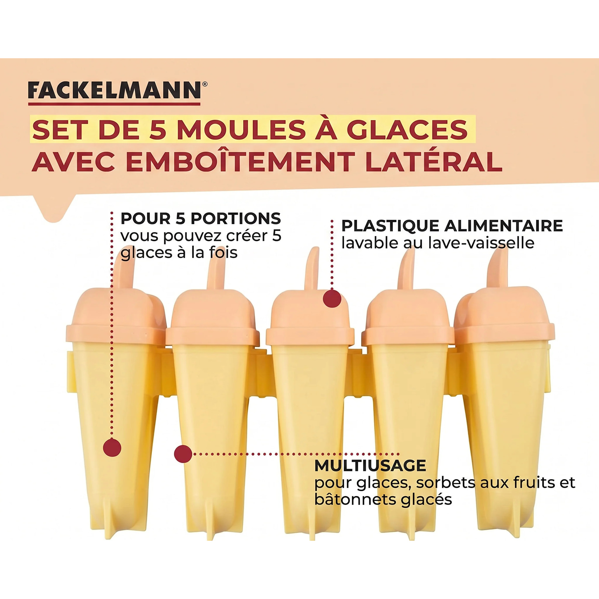 Lot de 5 moules pour glaces à l'eau maison Fackelmann Summer Party