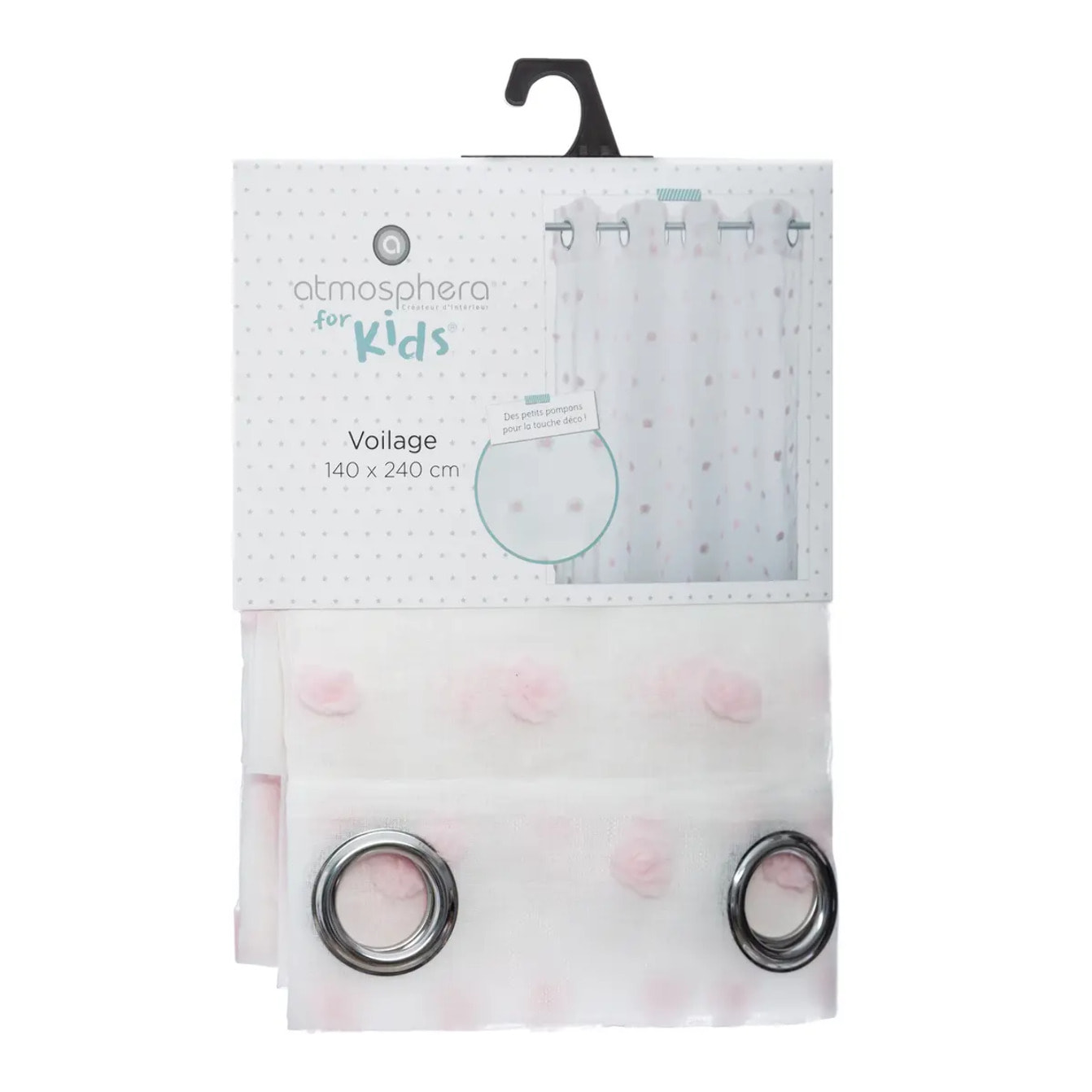Rideau enfant "Pompoms" rose 140x240cm