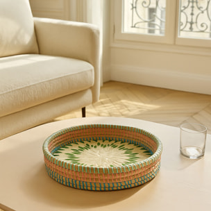 Plateau rond en jonc de mer et coquillages 33cm PAROS