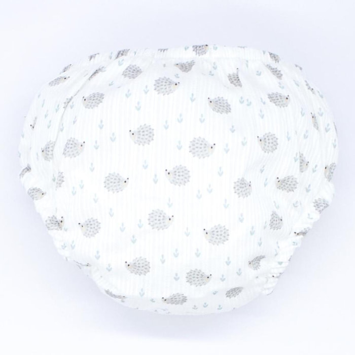 Cubrepañal estampado de erizos. Elastico en la cintura y en las piernas.