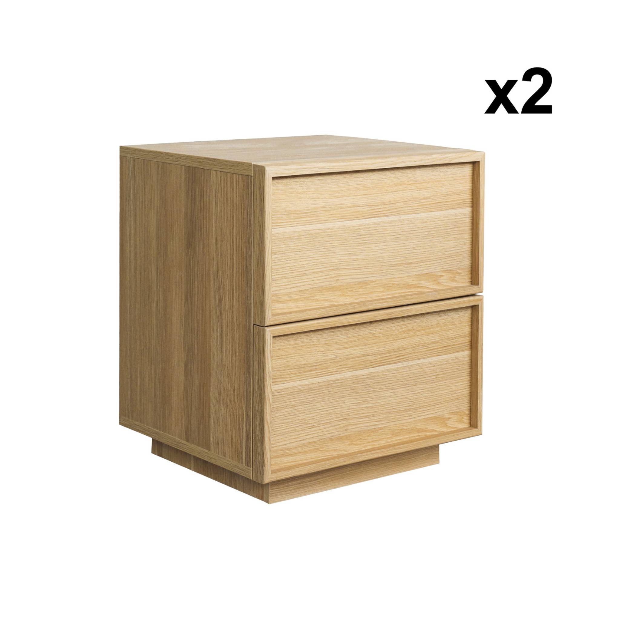 Lot de 2 tables de chevet effet bois 2 tiroirs naturel L 42 x P 38 x H 48cm - Kuba