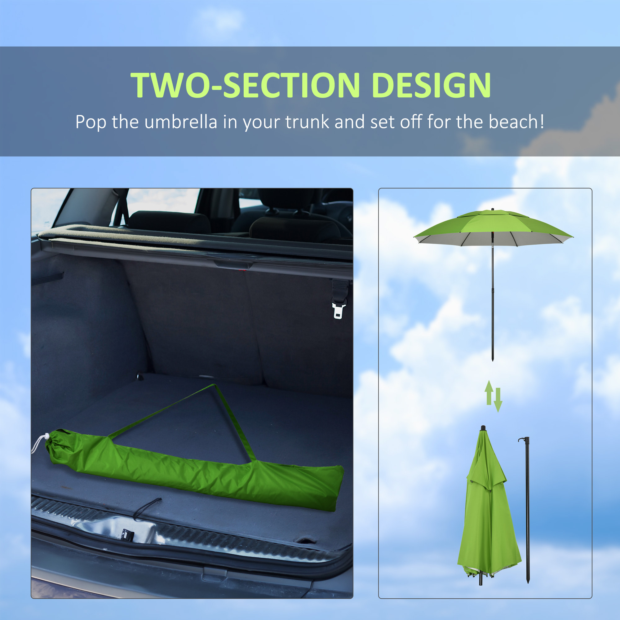 Parasol de plage Ø185 cm – Inclinable – Sac de transport inclus