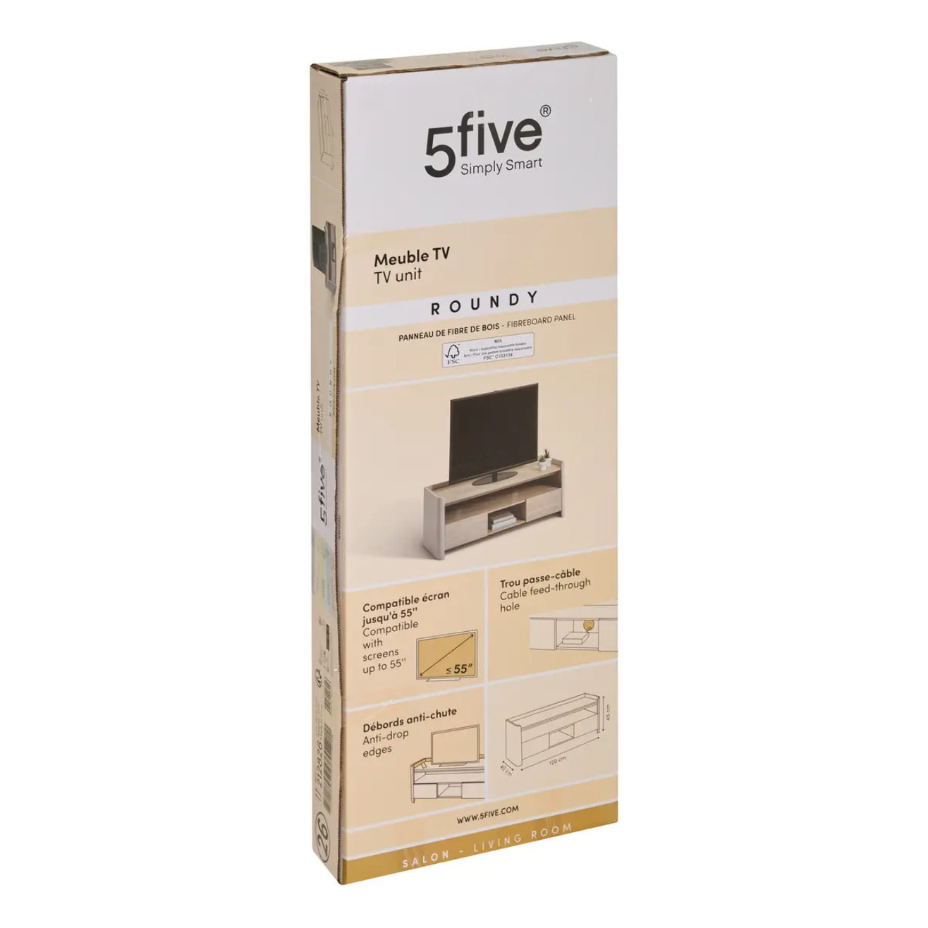 Meuble TV Roundy blanc ivoire et bois