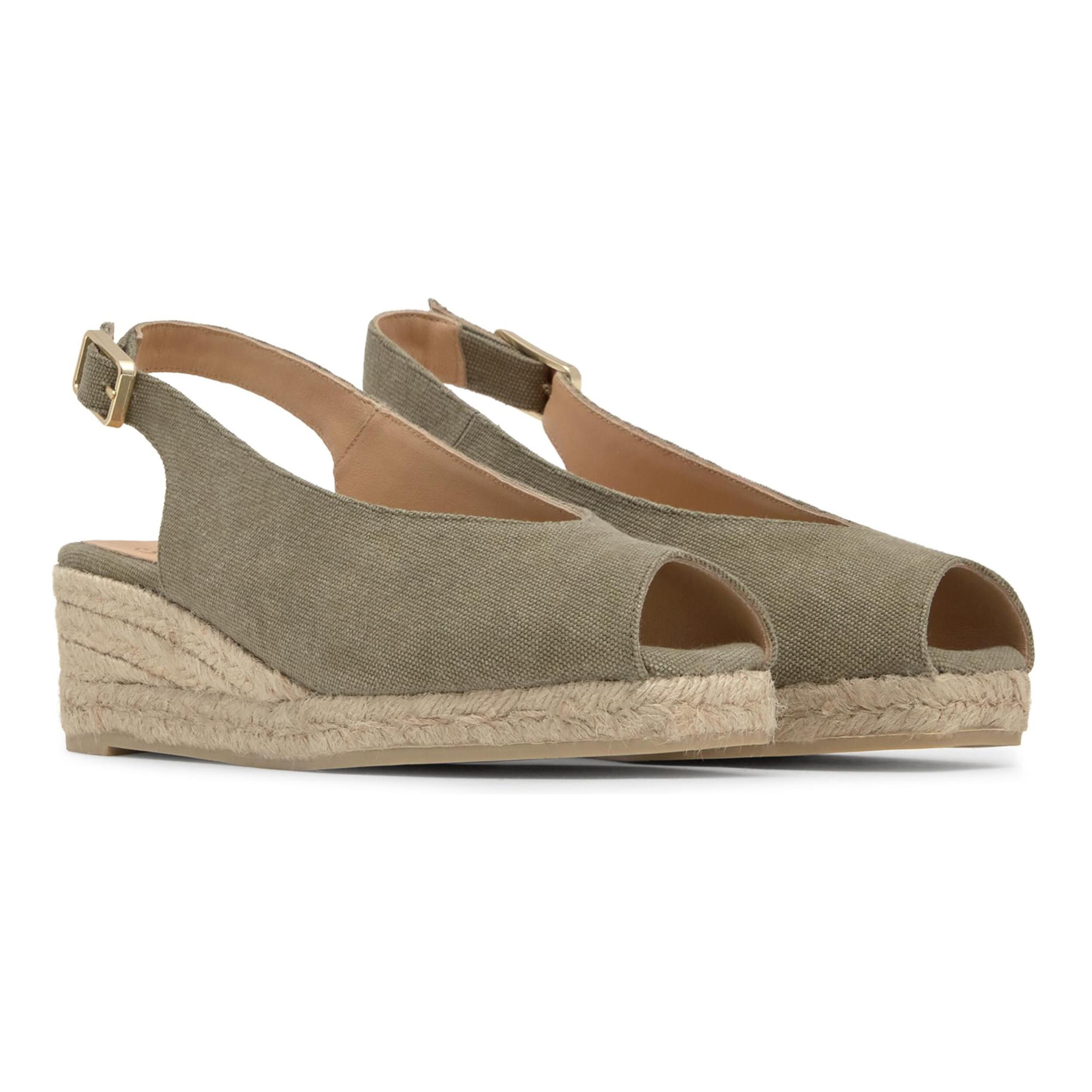 Alpargatas de cuña de mujer destalonadas Diana estilo peep-toe en algodón orgánico lavado