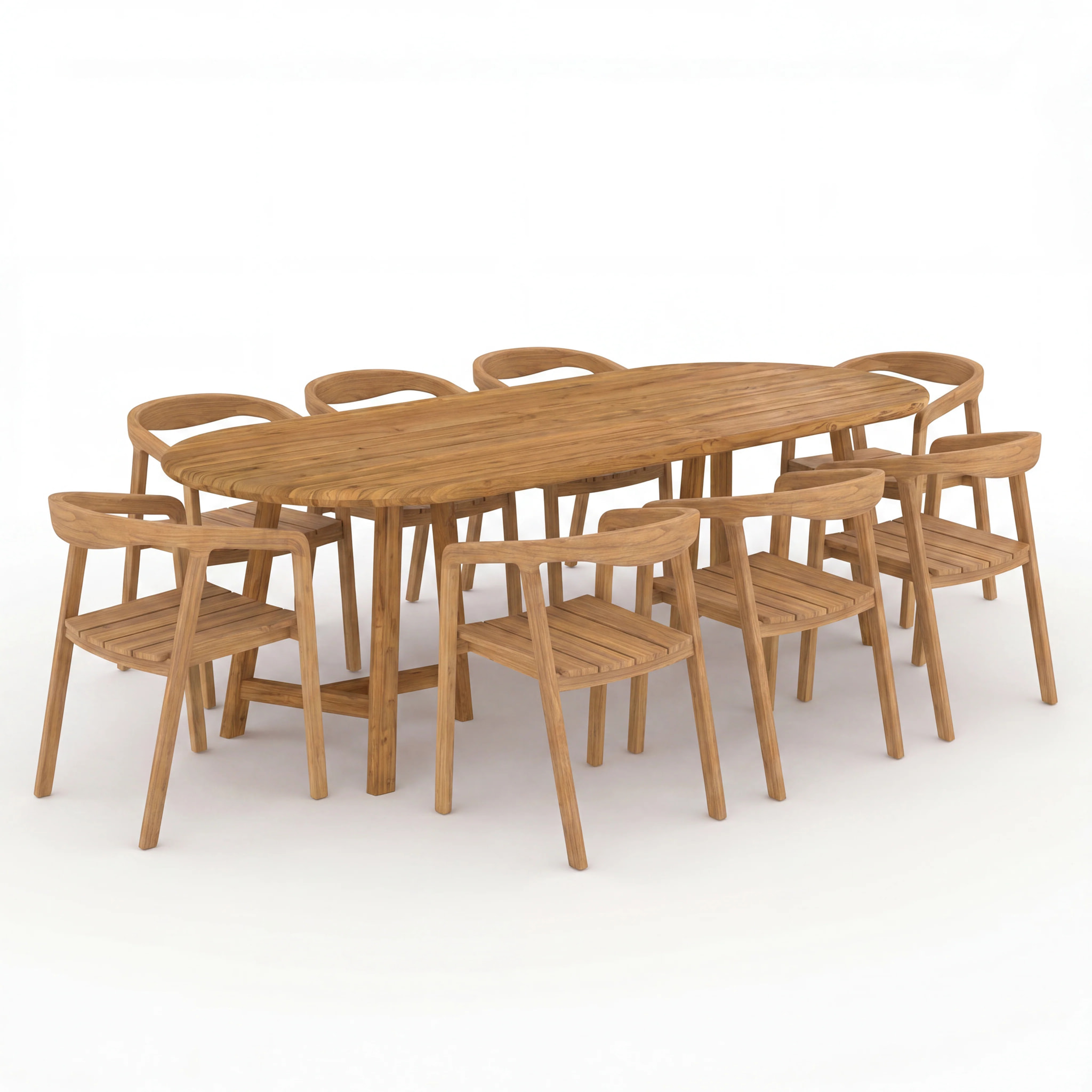 Table et chaises de jardin en bois de teck recyclé, 8 personnes - Bora
