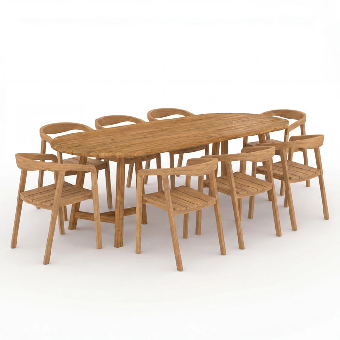 Table et chaises de jardin en bois de teck recyclé, 8 personnes - Bora