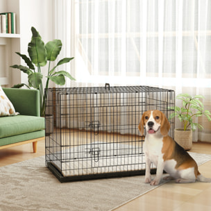Jaula para Perros Plegable, Jaula para Perros Extragrandes con Cojín, 2 Puertas, Bandeja Extraíble y Marco de Alambre Metálico, 106x71,5x76 cm, Negro y Beige