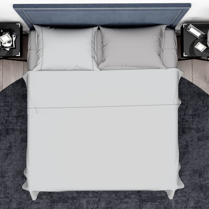 INTRECCI Completo Lenzuola Letto Matrimoniale in Cotone Bicolore, Set Biancheria Letto 2 Piazze Lenzuolo con Angoli + Lenzuolo Sopra + 1 Federa Lunar Cenere