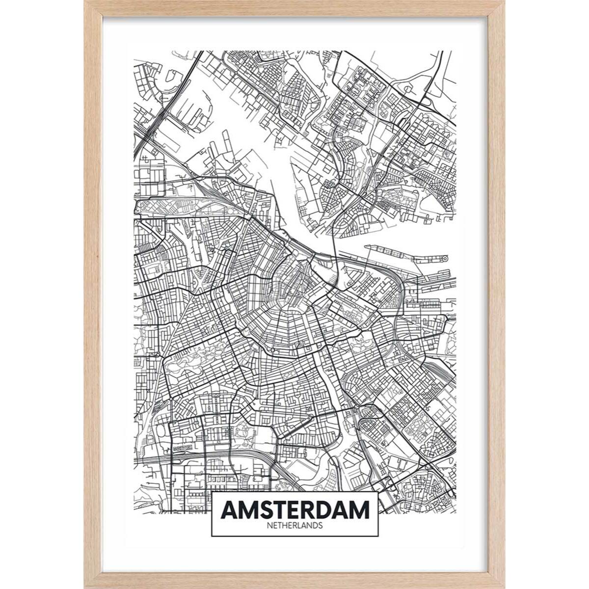 Affiche graphique amsterdam netherlands Affiche + cadre en bois - Chêne