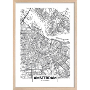 Affiche graphique amsterdam netherlands Affiche + cadre en bois - Chêne
