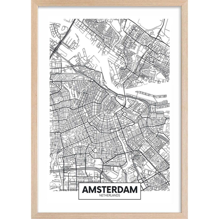 Affiche graphique amsterdam netherlands Affiche + cadre en bois - Chêne