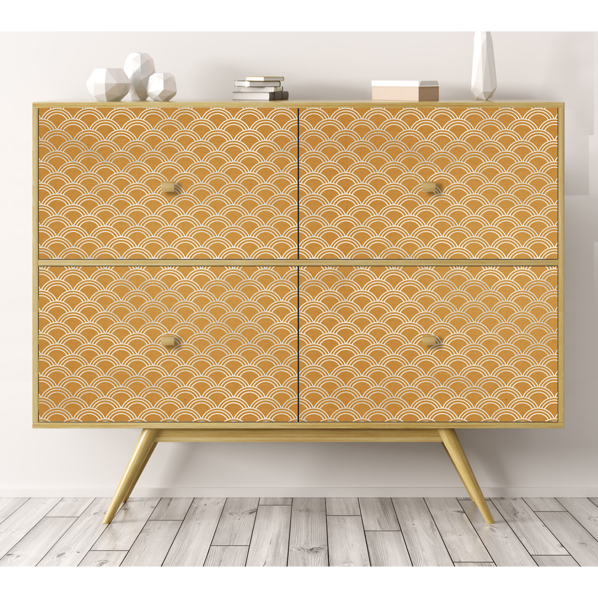 Stickers adhesivos de CERAMIKO - Olas japonesas color Mostaza 80x210