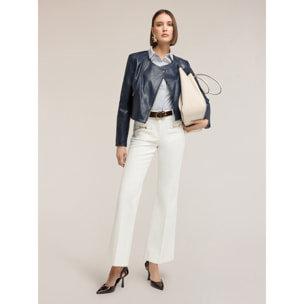 Motivi - Pantaloni flare in drill di cotone - Bianco