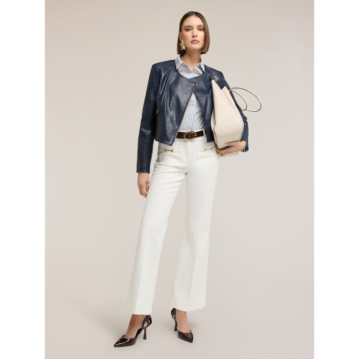 Motivi - Pantaloni flare in drill di cotone - Bianco